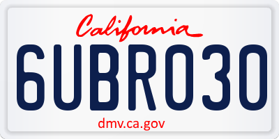CA license plate 6UBR030