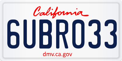 CA license plate 6UBR033