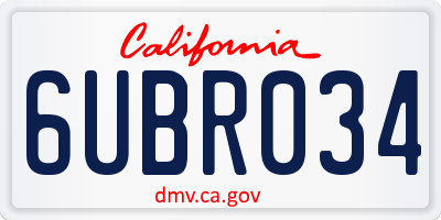 CA license plate 6UBR034
