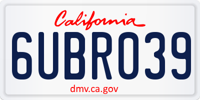 CA license plate 6UBR039