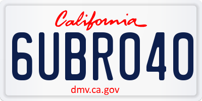 CA license plate 6UBR040