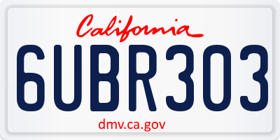 CA license plate 6UBR303