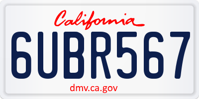 CA license plate 6UBR567