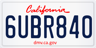 CA license plate 6UBR840
