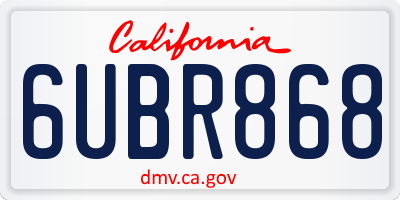 CA license plate 6UBR868