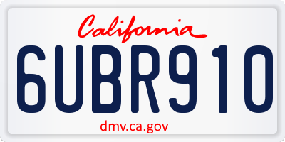 CA license plate 6UBR910