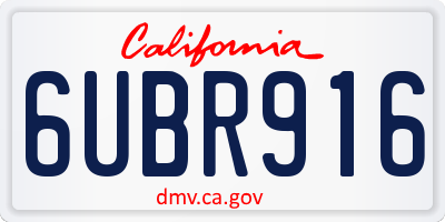 CA license plate 6UBR916