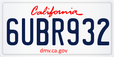 CA license plate 6UBR932
