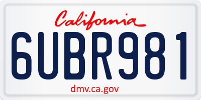 CA license plate 6UBR981