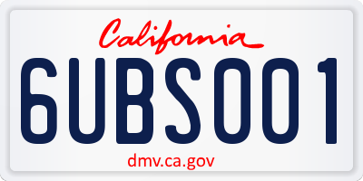 CA license plate 6UBS001