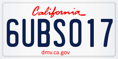 CA license plate 6UBS017