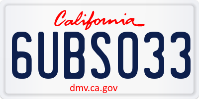 CA license plate 6UBS033