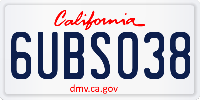 CA license plate 6UBS038
