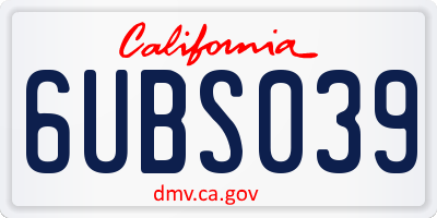 CA license plate 6UBS039