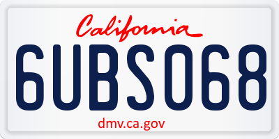 CA license plate 6UBS068