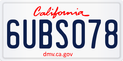 CA license plate 6UBS078