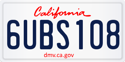 CA license plate 6UBS108