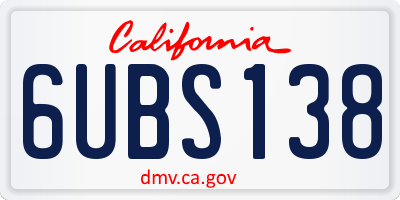 CA license plate 6UBS138
