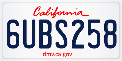 CA license plate 6UBS258