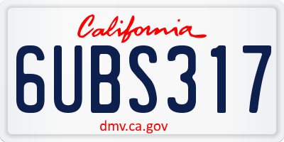 CA license plate 6UBS317