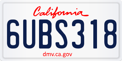 CA license plate 6UBS318