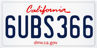 CA license plate 6UBS366