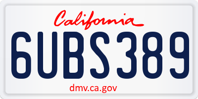 CA license plate 6UBS389