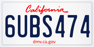 CA license plate 6UBS474