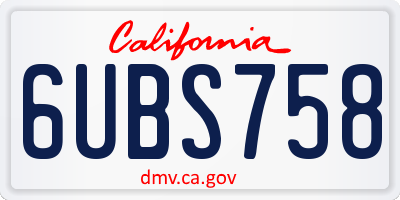 CA license plate 6UBS758