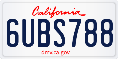 CA license plate 6UBS788