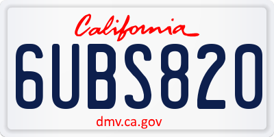 CA license plate 6UBS820