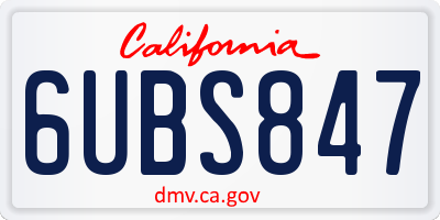 CA license plate 6UBS847