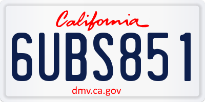 CA license plate 6UBS851