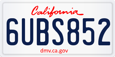 CA license plate 6UBS852