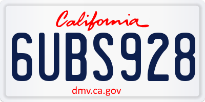 CA license plate 6UBS928