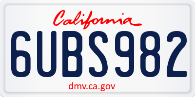 CA license plate 6UBS982