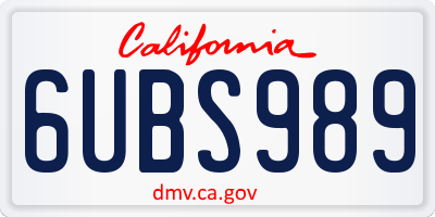 CA license plate 6UBS989