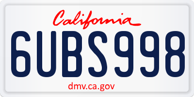 CA license plate 6UBS998