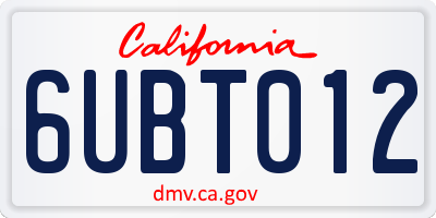 CA license plate 6UBT012