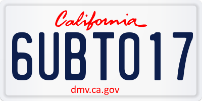 CA license plate 6UBT017