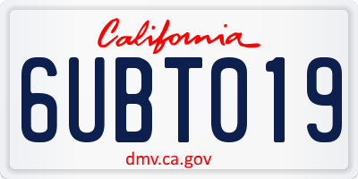 CA license plate 6UBT019