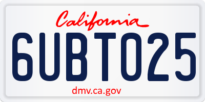 CA license plate 6UBT025