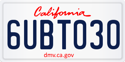 CA license plate 6UBT030
