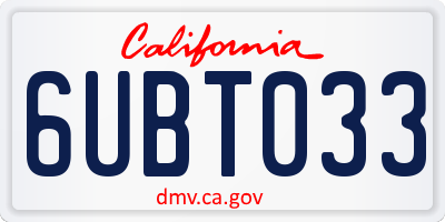 CA license plate 6UBT033