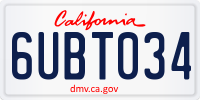 CA license plate 6UBT034