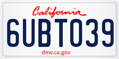 CA license plate 6UBT039