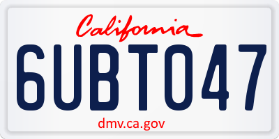 CA license plate 6UBT047