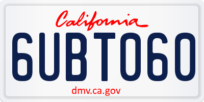 CA license plate 6UBT060