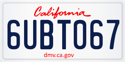 CA license plate 6UBT067