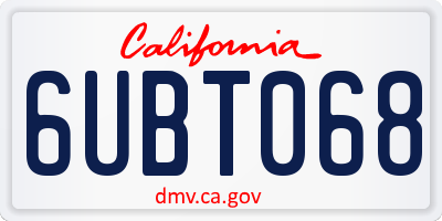 CA license plate 6UBT068